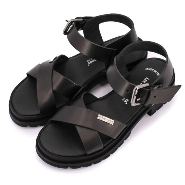 LES TROPEZIENNES PAR M.BELARBI Sandale en cuir tiha Femme NOIR New