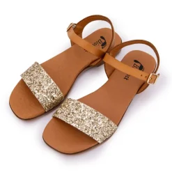 BIOSTOCK Sandale plate bride à paillettes Femme OR Hot