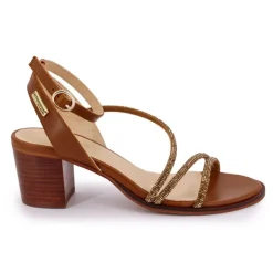 LES TROPEZIENNES PAR M.BELARBI Sandales à talon carré et brides à strass Lilastar Femme MARRON Discount