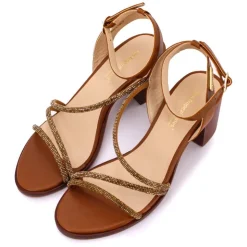 LES TROPEZIENNES PAR M.BELARBI Sandales à talon carré et brides à strass Lilastar Femme MARRON Discount