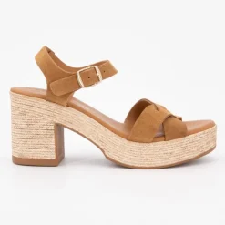 CARLA TORTOSA Sandales à talons cuir avec boucle dorée Femme MARRON New