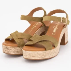 CARLA TORTOSA Sandales à talons cuir avec boucle dorée Femme KAKI Sale