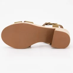 CARLA TORTOSA Sandales à talons cuir avec boucle dorée Femme KAKI Sale