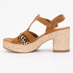 CARLA TORTOSA Sandales à talons imprimé léopard avec effet daim Femme MARRON New