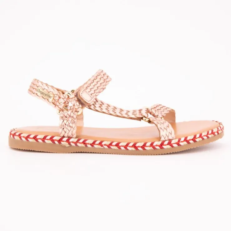 LES TROPEZIENNES PAR M.BELARBI Sandales blister cuir tissé Fille OR ROSE Clearance