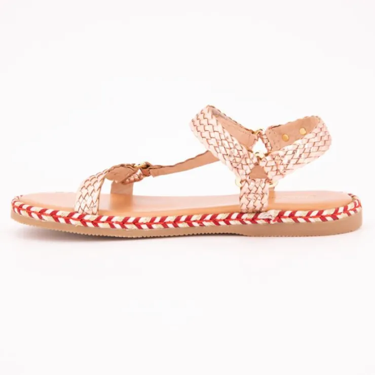 LES TROPEZIENNES PAR M.BELARBI Sandales blister cuir tissé Fille OR ROSE Clearance