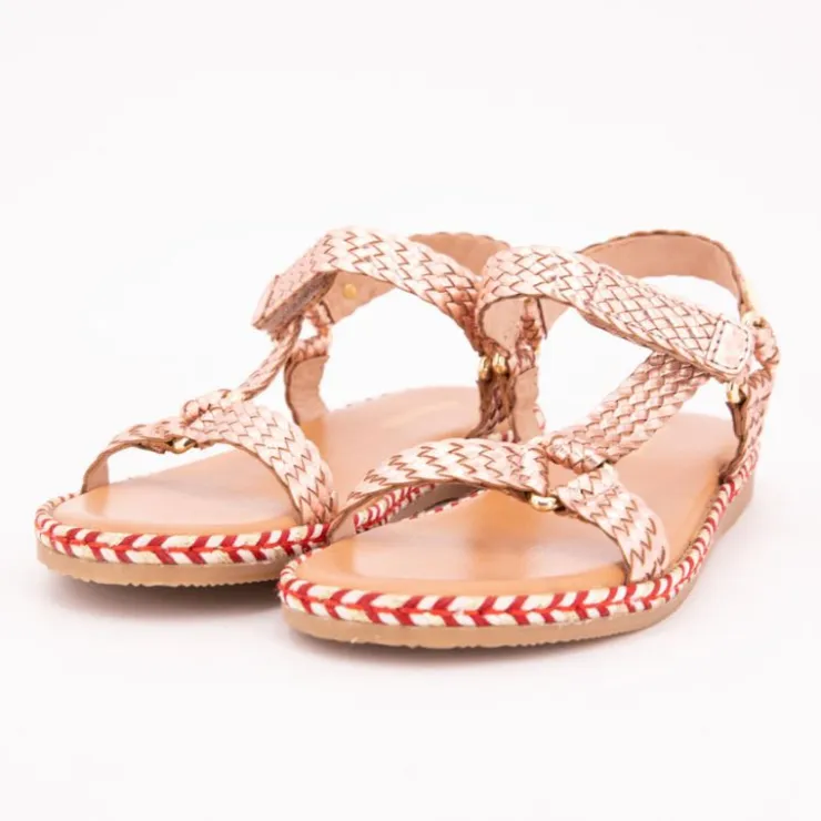 LES TROPEZIENNES PAR M.BELARBI Sandales blister cuir tissé Fille OR ROSE Clearance