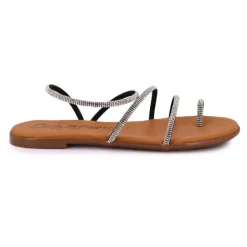 CARLA TORTOSA Sandales brides à strass cristale en cuir Femme NOIR Outlet