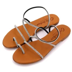 CARLA TORTOSA Sandales brides à strass cristale en cuir Femme NOIR Outlet