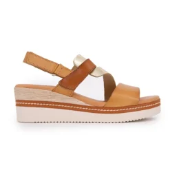 BIOSTOCK Sandales compensée cuir à scratch tan goldFemme MARRON Hot