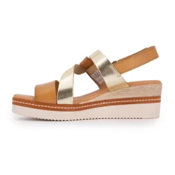 BIOSTOCK Sandales compensée cuir à scratch tan goldFemme MARRON Hot