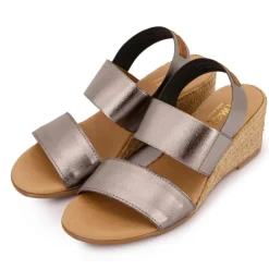 PINAZ Sandales compensées brillantes semelle corde Femme ARGENT