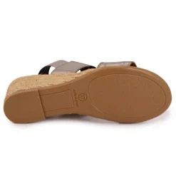 PINAZ Sandales compensées brillantes semelle corde Femme ARGENT