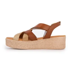 BIOSTOCK Sandales compensées cuir gold imprimé croco Femme MARRON Sale