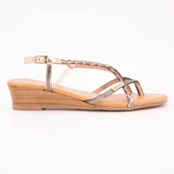 LES TROPEZIENNES PAR M.BELARBI Sandales compensées cuir Homatres irisé avec tresses Femme GRIS FONCE New