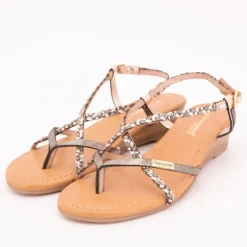 LES TROPEZIENNES PAR M.BELARBI Sandales compensées cuir Homatres irisé avec tresses Femme GRIS FONCE New