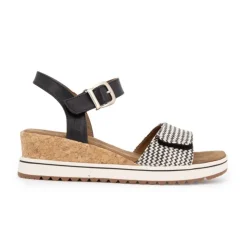 ROMIKA Sandales compensées imprimé graphique à scratch semelle liège black Femme NOIR Clearance