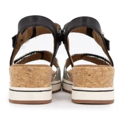 ROMIKA Sandales compensées imprimé graphique à scratch semelle liège black Femme NOIR Clearance