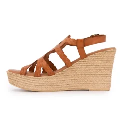 CARLA TORTOSA Sandales compensées lanières tressées avec boucle doré Femme MARRON Discount