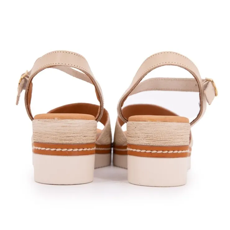 BIOSTOCK Sandales compensées marron à motif Femme BEIGE Best