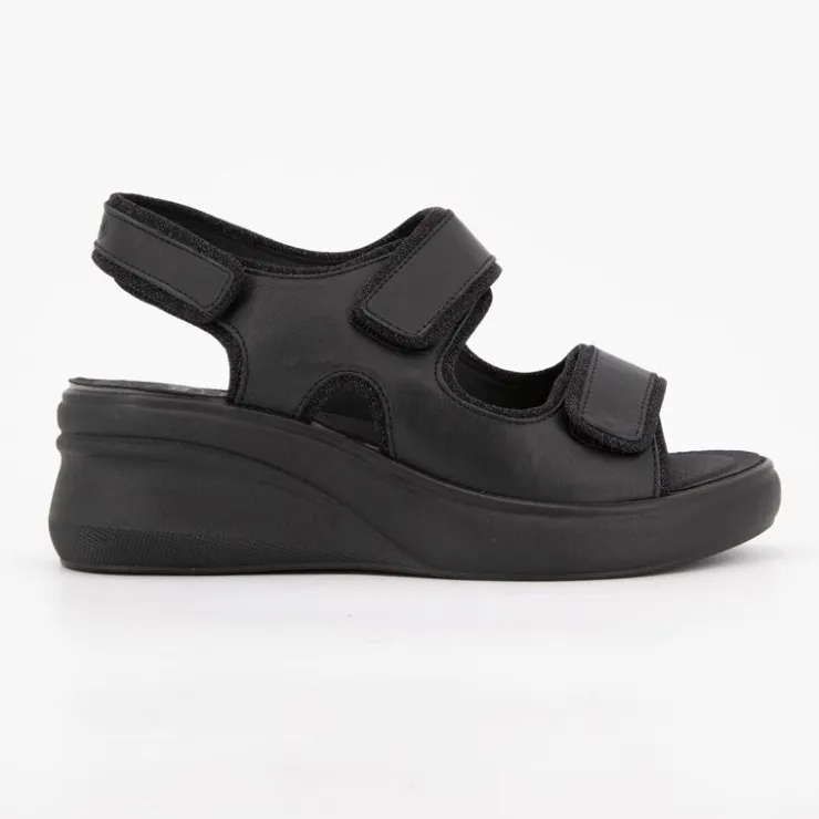 SCHOLL Sandales compensées es cuir giuly avec deux scratchs Femme NOIR Clearance