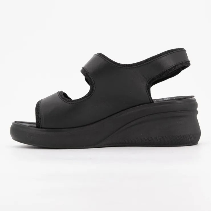 SCHOLL Sandales compensées es cuir giuly avec deux scratchs Femme NOIR Clearance