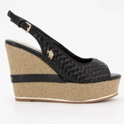 US POLO Sandales compensées tissés logo gold Femme NOIR Hot