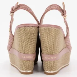 US POLO Sandales compensées tissés logo gold Femme ROSE CLAIR Outlet