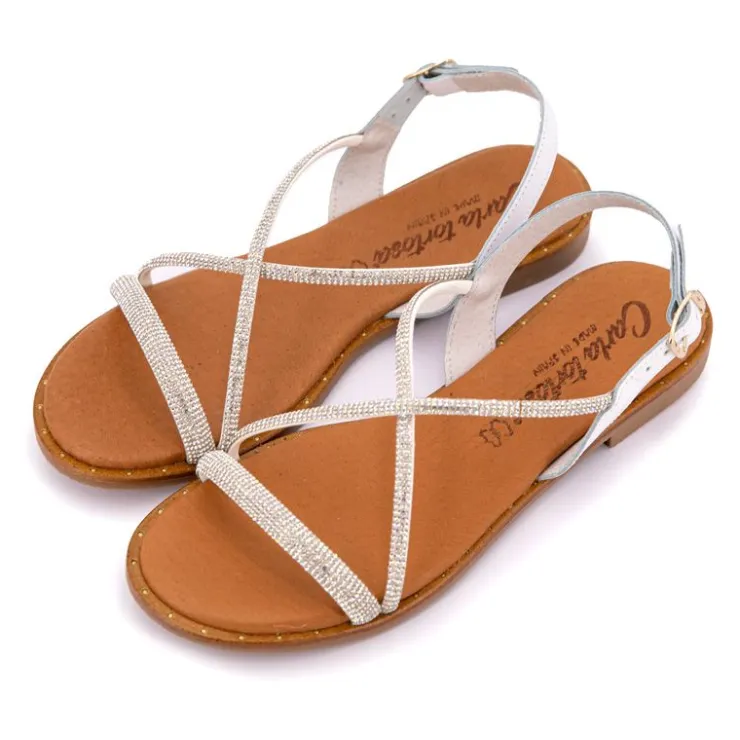 CARLA TORTOSA Sandales cristal avec bride à strass Femme ARGENT Online