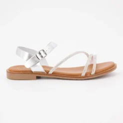 CARLA TORTOSA Sandales cristal boucle rond plat Femme ARGENT Hot