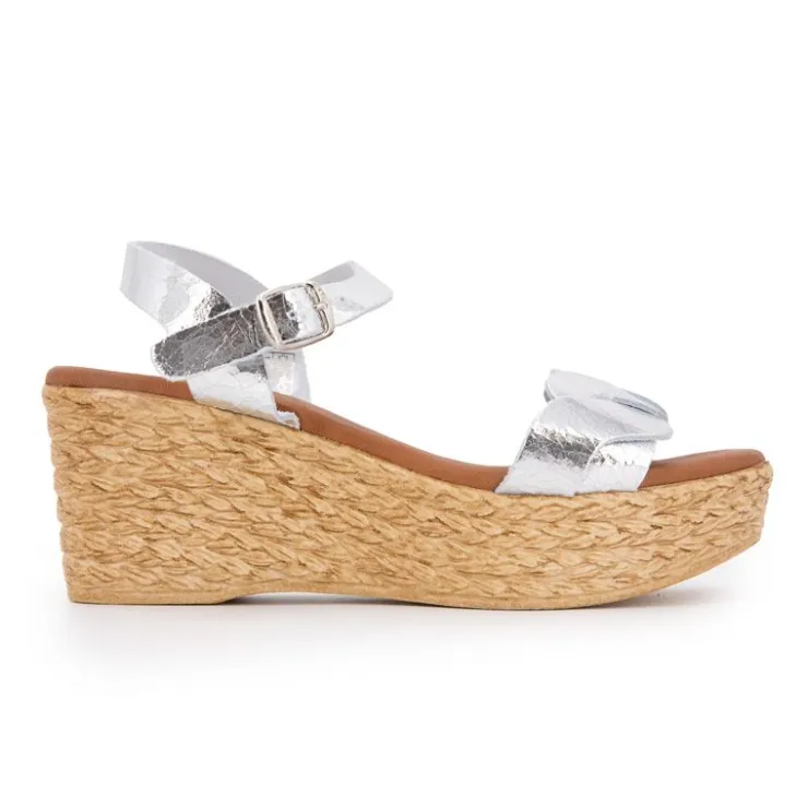 CARLA TORTOSA Sandales cuir craquelé é semelle corde Femme ARGENT