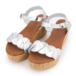 CARLA TORTOSA Sandales cuir craquelé é semelle corde Femme ARGENT