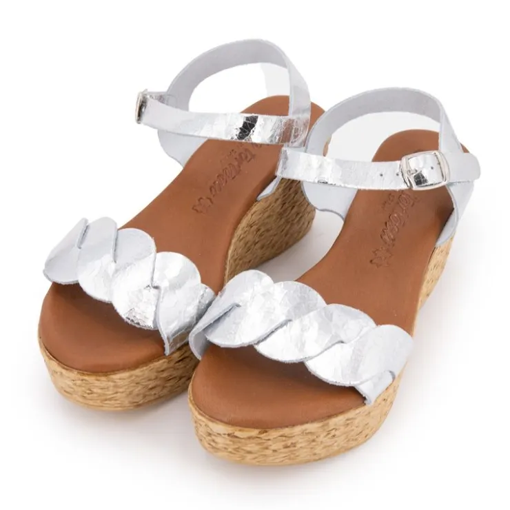 CARLA TORTOSA Sandales cuir craquelé é semelle corde Femme ARGENT