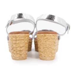 CARLA TORTOSA Sandales cuir craquelé é semelle corde Femme ARGENT