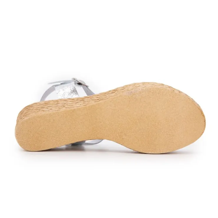 CARLA TORTOSA Sandales cuir craquelé é semelle corde Femme ARGENT