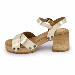 PORRONET Sandales cuir croco brillant avec boucle talons effet bois Femme OR Outlet