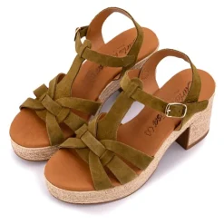 CARLA TORTOSA Sandales cuir serraje avec talon compensé Femme KAKI Best