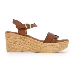 CARLA TORTOSA Sandales cuir semelle compensée paille Femme MARRON
