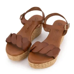 CARLA TORTOSA Sandales cuir semelle compensée paille Femme MARRON