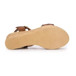 CARLA TORTOSA Sandales cuir semelle compensée paille Femme MARRON