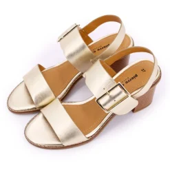 PIERRE CARDIN Sandales dé en cuir boucle cheville talon 7cm Femme OR New