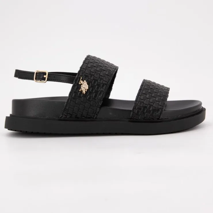 US POLO Sandales double bride kary tissées avec boucle Femme NOIR Outlet