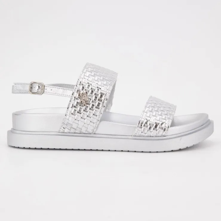 US POLO Sandales double bride kary tissées avec boucle Femme ARGENT Best