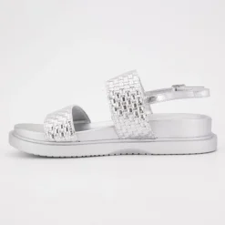 US POLO Sandales double bride kary tissées avec boucle Femme ARGENT Best