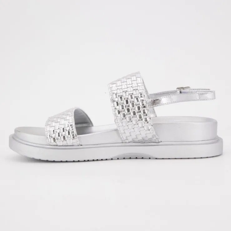 US POLO Sandales double bride kary tissées avec boucle Femme ARGENT Best