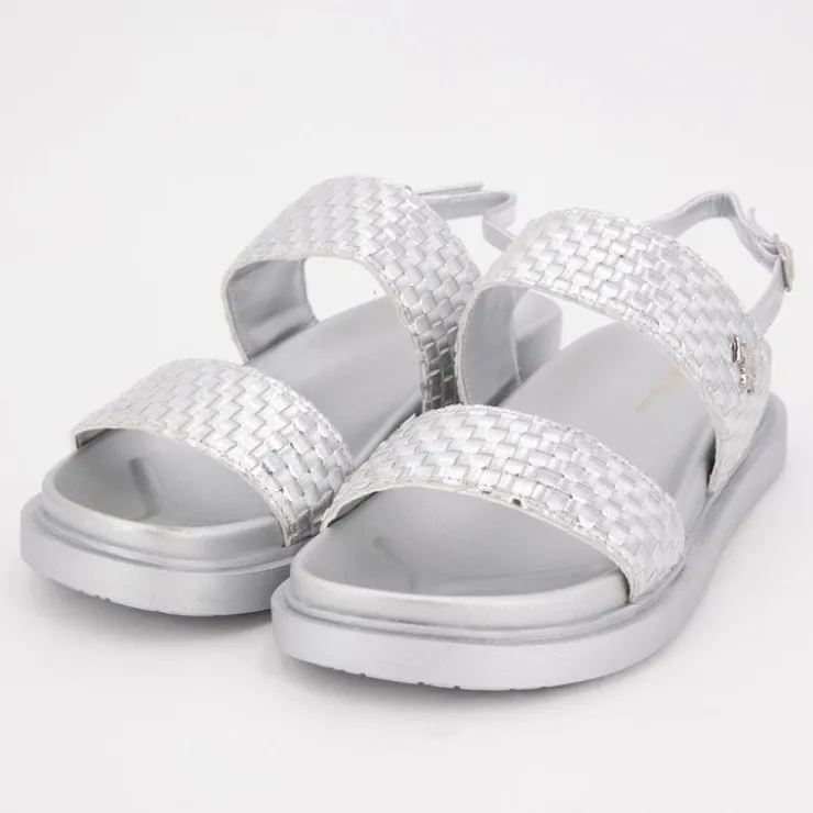 US POLO Sandales double bride kary tissées avec boucle Femme ARGENT Best