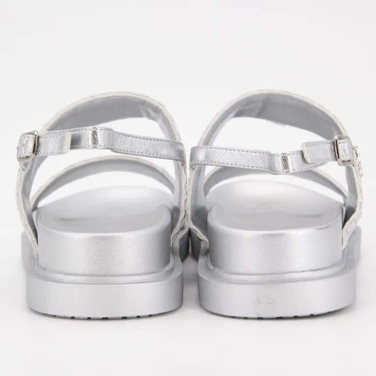 US POLO Sandales double bride kary tissées avec boucle Femme ARGENT Best