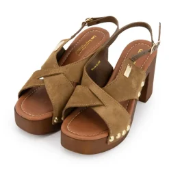 LES TROPEZIENNES PAR M.BELARBI Sandales en cuir à talons 9cm carré Penn tan Femme MARRON Outlet