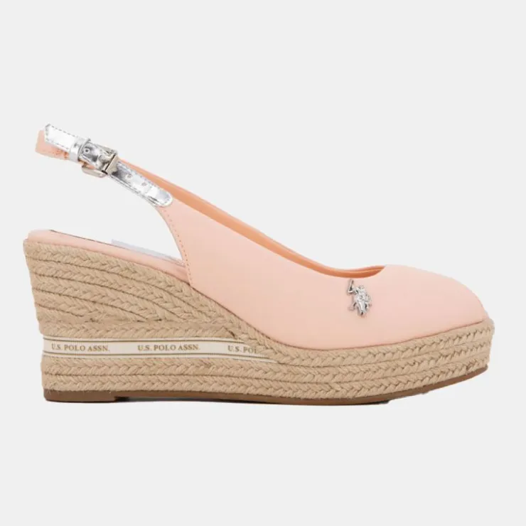 US POLO Sandales espadrille compensée tissu rose pastel Femme SAUMON Discount
