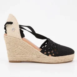DEELUXE 74 Sandales espadrilles brodées compensées black tita à nouer Femme NOIR Online